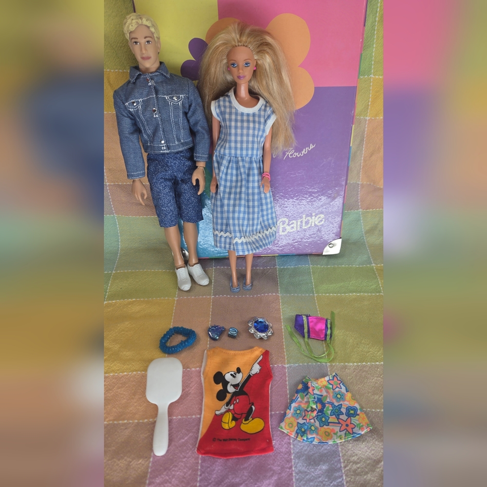Vintage Barbie and Ken Fashion Set with Blue and White Outfits